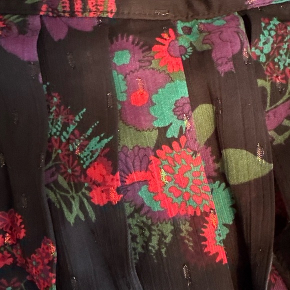 Modcloth Meow Bouquet Pleated Chiffon Midi Skirt Black Floral Button Front 18W - Picture 12 of 13